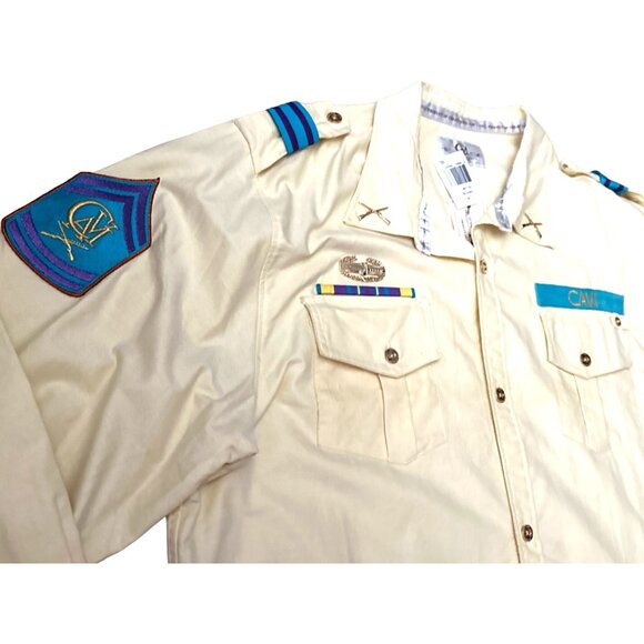 NWT CAVI Light Yellow Military Style Shirt Gold Accents Buttons Cotton SIZE 4X - Picture 2 of 7